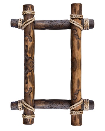 Frame of wooden or logs  Isolated on white, with clipping path の写真素材