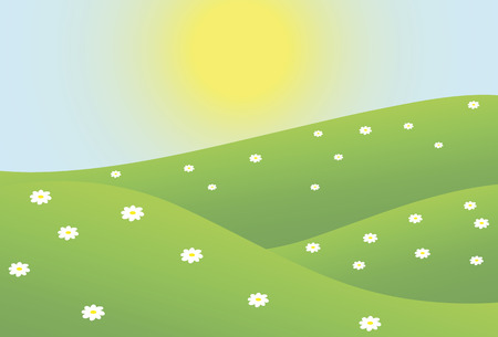 Bright sun shining on a field camomileのイラスト素材
