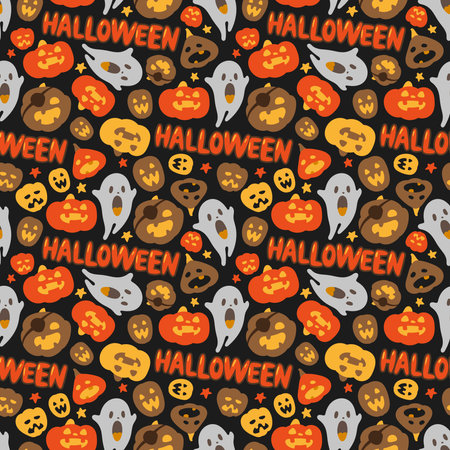 Seamless pattern Halloween. Pampkins, ghost. Happy halloween vector illustrationのイラスト素材