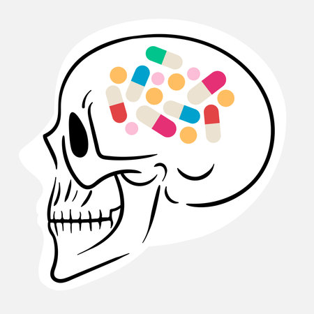 Tablets biologically active additives, skull, pillのイラスト素材