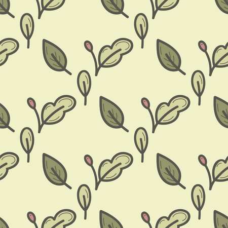 Seamless pattern doodle floral elements. Autumn set. Herbs, berries and leaves.のイラスト素材