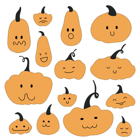 Pumpkins vegetable vector cartoon charactersのイラスト素材