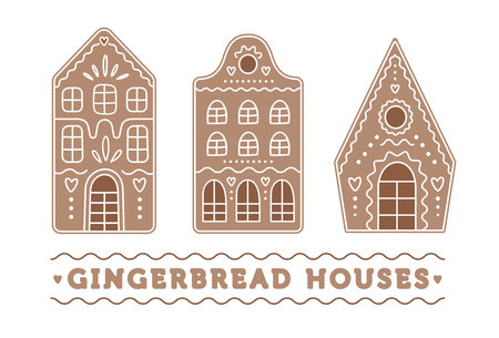 Set of vector gingerbread houses Christmas cookiesのイラスト素材