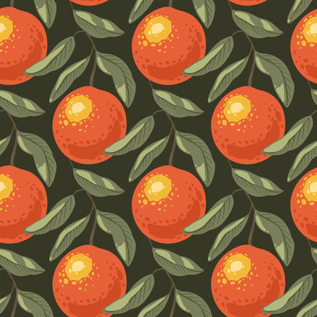 Seamless tropic pattern oranges. Citrus fruitsのイラスト素材