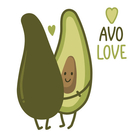 Two avocados holding hands. Cute avocado. Avo Loveのイラスト素材