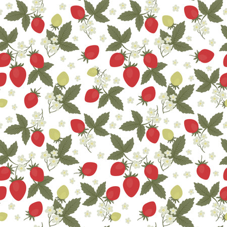 Seamless pattern strawberries, leaves and flowersのイラスト素材