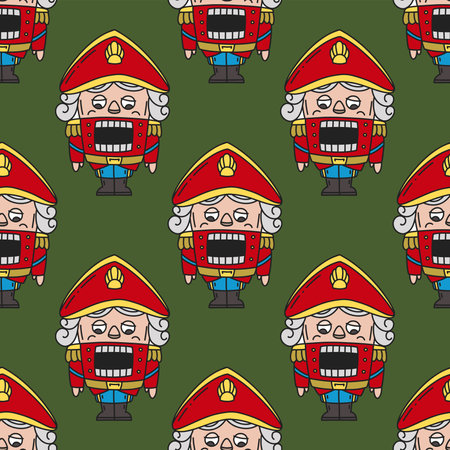 Seamless pattern with doodle colorful nutcracker. Enchanted prince.のイラスト素材