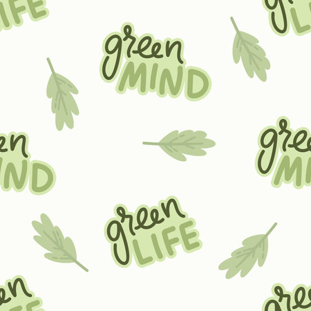 Seamless pattern eco lettering. Green life mindのイラスト素材