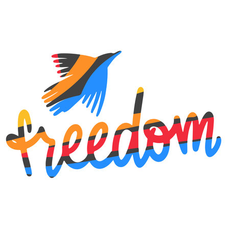 Multicolor logo freedom concept. Flying berd, textのイラスト素材
