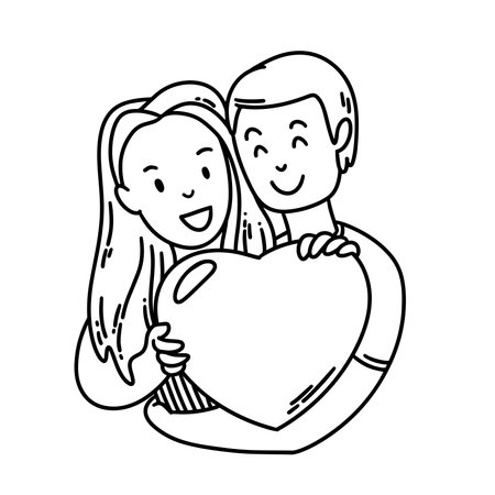 Doodle two lovers embrace the heart. Vectorのイラスト素材