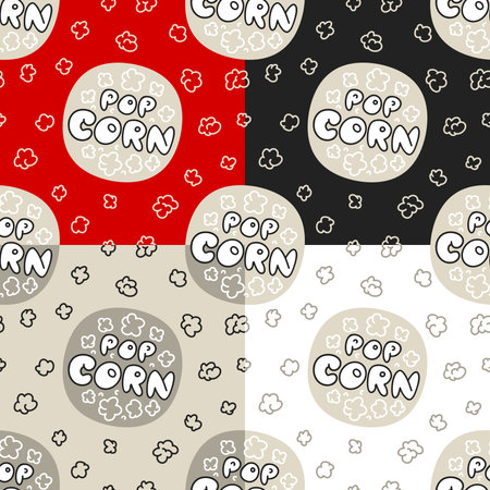 Doodle pattern popcorn. Four variationsのイラスト素材