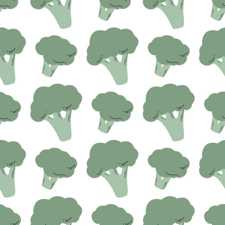 Pattern with green broccoli Hand drawn for healthのイラスト素材