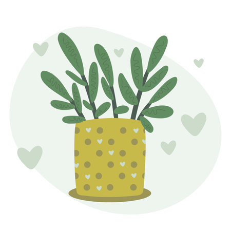 Evergreen succulent in flower pot. Cactus. Hearts.のイラスト素材