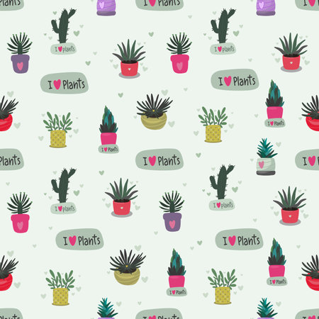 Set of succulents and cacti. Plants. I love plantsのイラスト素材