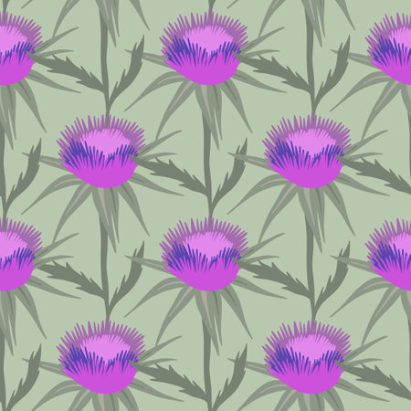Seamless pattern ws Purple flowering Milk thistleのイラスト素材
