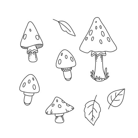 Mushroom set vector illustrations of fly agaricsのイラスト素材