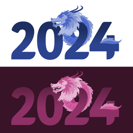 New Year card template 2024 year of the dragonのイラスト素材