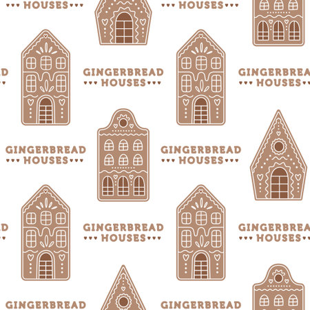 Seamless pattern with gingerbread houses.のイラスト素材