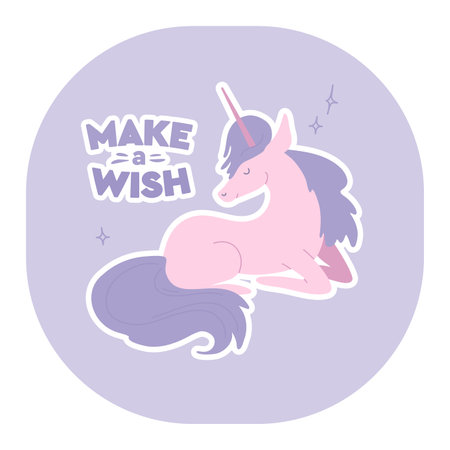 Pink unicorn text make wish. Greeting card, posterのイラスト素材