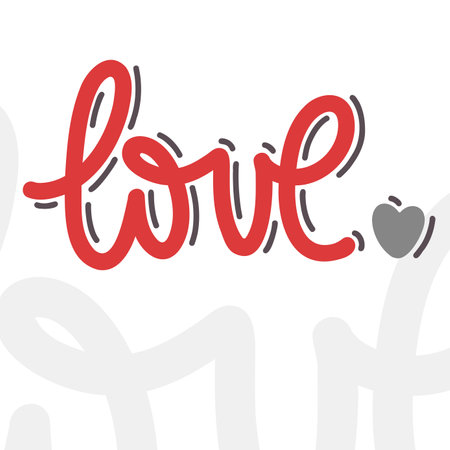 LOVE word with heart hand drawn lettering.のイラスト素材