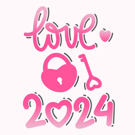 Heart shaped pink lock with lettering love 2024のイラスト素材