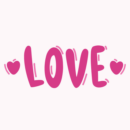 LOVE word with hearts. Pink hand drawn lettering.のイラスト素材