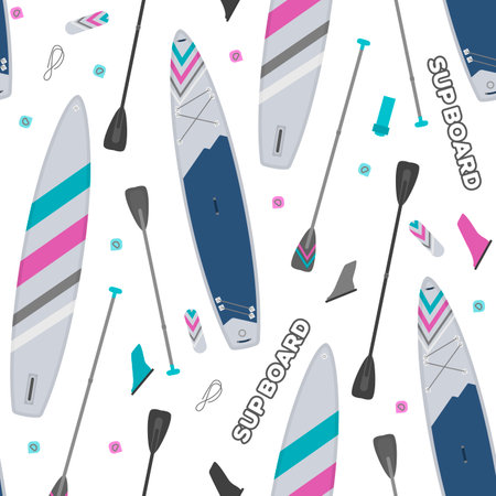 Seamless pattern with Inflatable paddle supboardのイラスト素材