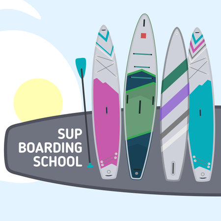 Sup boarding school. Inflatable stand up paddleのイラスト素材