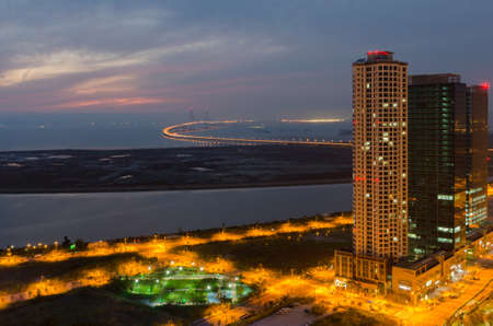 Sunset Incheon Bridge at Night(long exposure)の写真素材