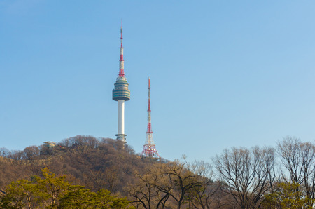 N Seoul Tower, or Namsan Tower, and  blue skies above Seoul,South Koreaのeditorial素材