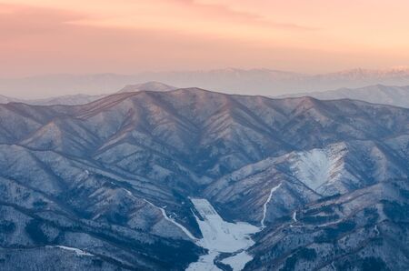 Morning sunrise of mountain Taebaek at winter in Korea.の写真素材