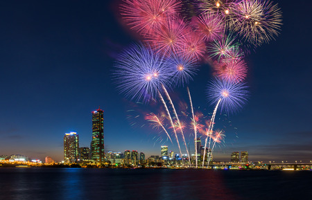 Colorful fireworks in Seoul ,South Koreaの写真素材