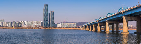 panorama,Seoul Subway and Bridge at Hanriver in Seoul, South korea.の写真素材