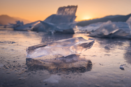 Ice Braking up on  Lake,winter landscape in korea.の写真素材