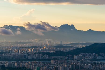 Sunset at Namhansanseong in Seoul City,South Koreaの写真素材