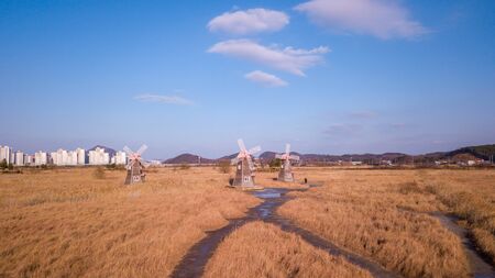 Aerial view of Sorae Ecology Wetland Park,incheon,South Korea.の写真素材