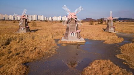 Aerial view of Sorae Ecology Wetland Park,incheon,South Korea.