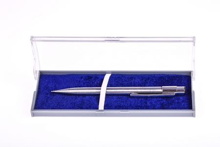 Pen box and white box behind the scenes.の写真素材