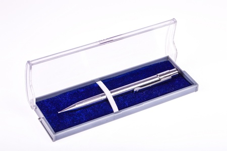 Pen box and white box behind the scenes.の写真素材
