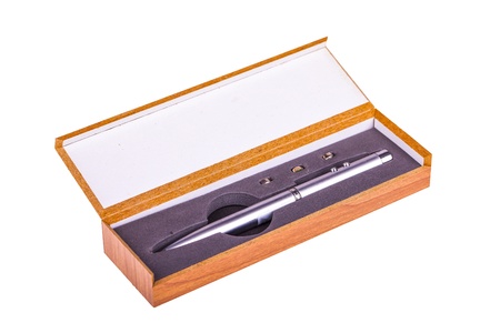 Pen box and white box behind the scenes.の写真素材