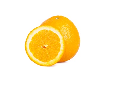 Ripe orange isolated on white background の写真素材