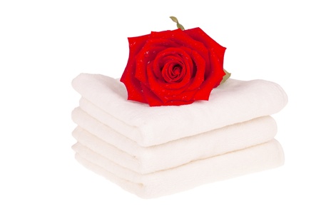Spa and wellness setting with natural soap, candles and towelの写真素材
