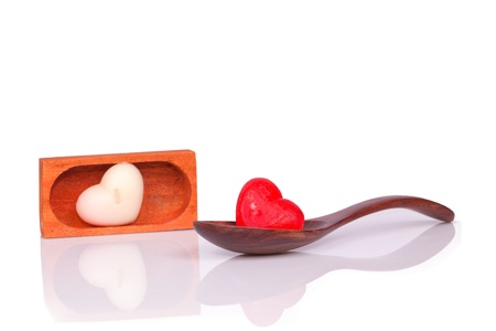 Spa and wellness setting with natural soap, candles and towelの写真素材