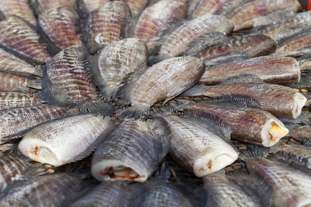 Dried fishs of local food at open market 