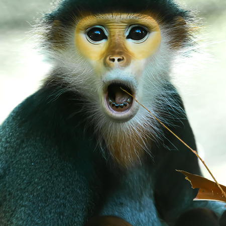 Macaque sitting on a tree in the forest.の写真素材