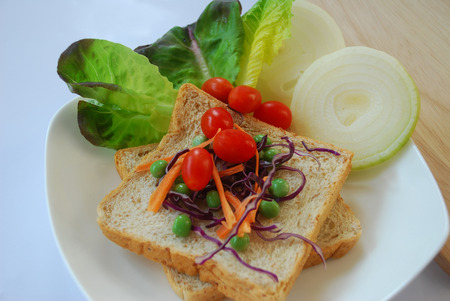mix fresh vegetable and whole wheat bread for diet and healthy