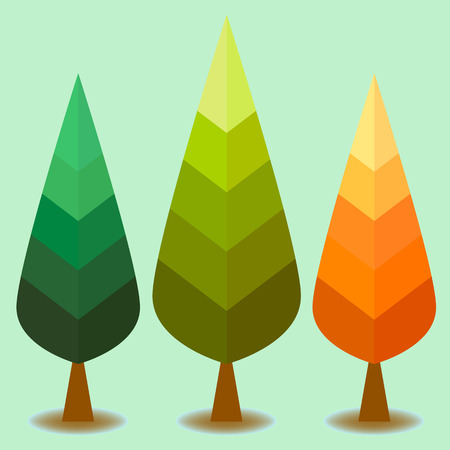 Vector of colorful pine tree icon in dark green, light green and orange on moment of spring and summerのイラスト素材
