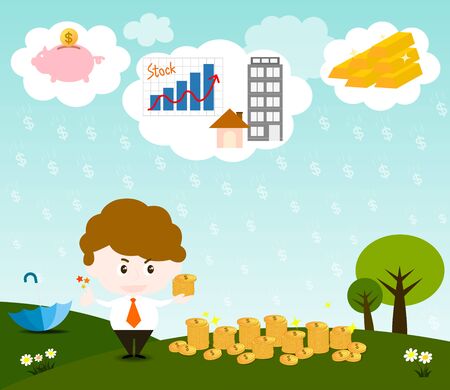 Good investment It has a good return value. Like rain falling from the sky.のイラスト素材