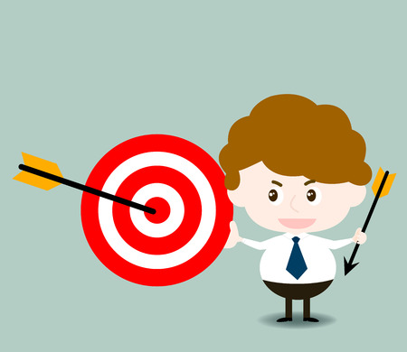 vector of cute businessman with target and arrow in concept of successfulのイラスト素材