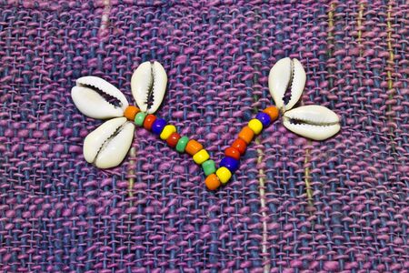 Embroidery with beads,and shellsの写真素材